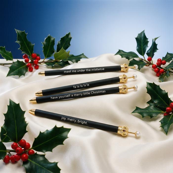 Black Holiday Crown Pen Set of 12 | Giftable Quote Pens | Novelty Office Desk Supplies
