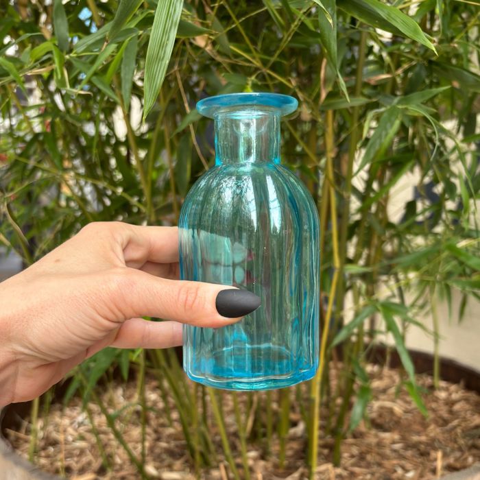 Blue Iridescent Glass Mini Bud Vase