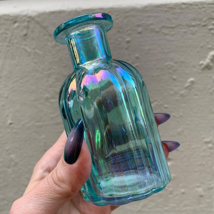 Blue Iridescent Glass Mini Bud Vase