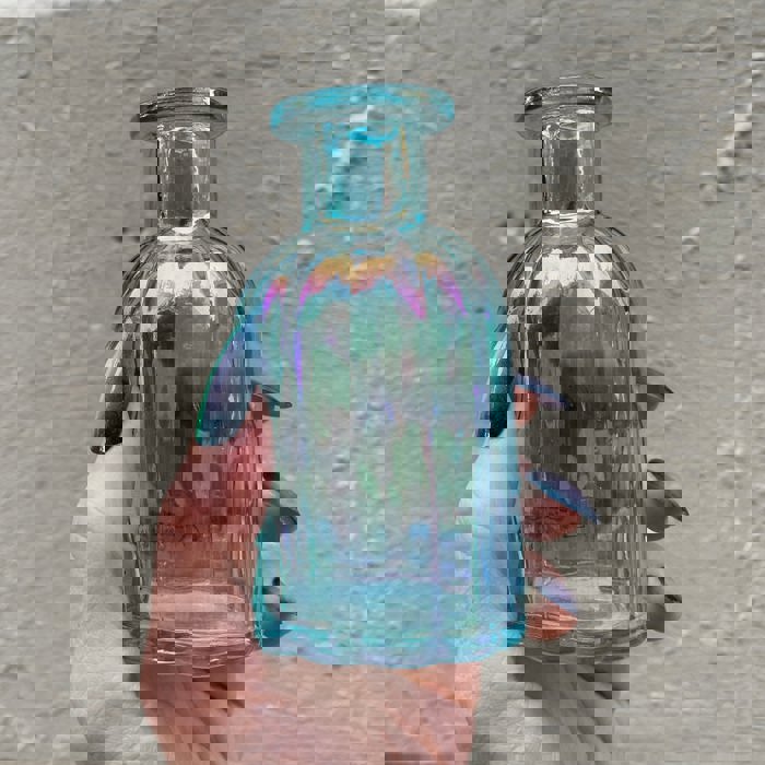 Blue Iridescent Glass Mini Bud Vase