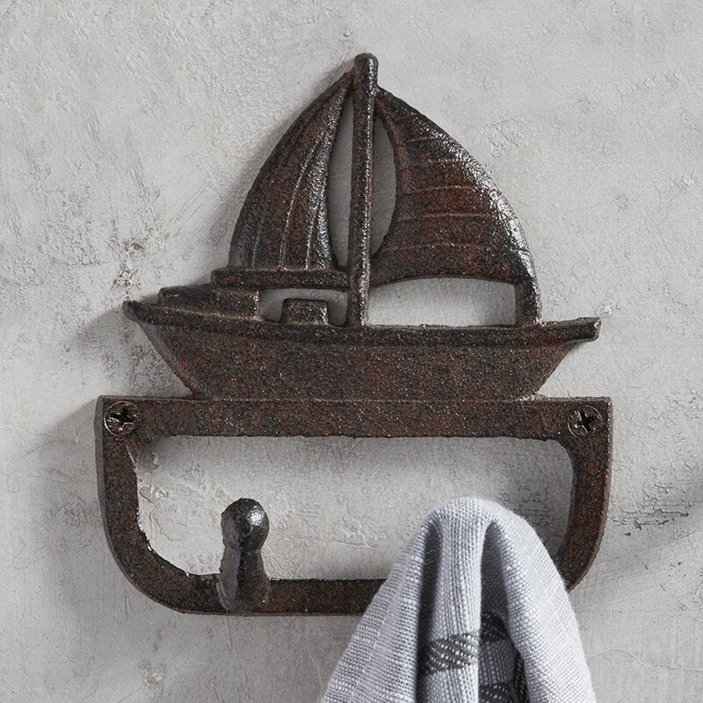 Boat Cast Iron Brown Hook | Coastal Themed Decorative Wall Hook | 5.5" x 5"H