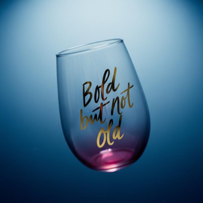 Bold But Not Old Stemless Wine Glass - Birthday or Retirement | Rainbow Glass | 20oz