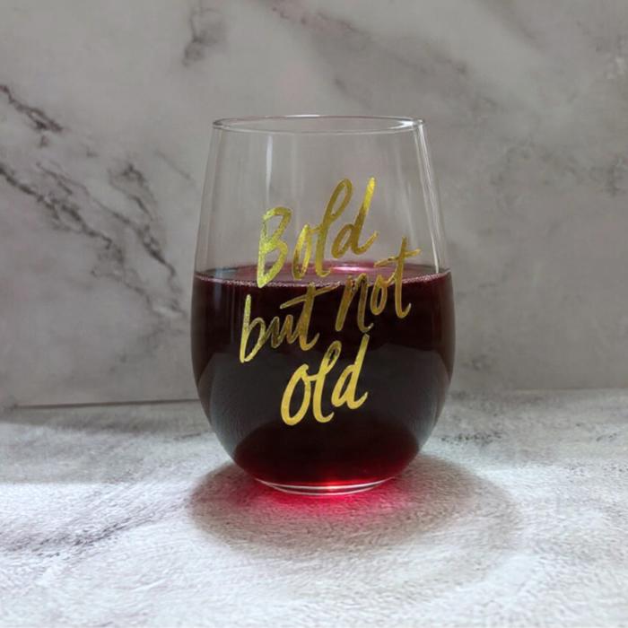 Bold But Not Old Stemless Wine Glass - Birthday or Retirement | Rainbow Glass | 20oz