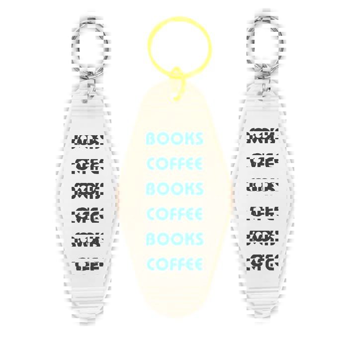 Books Coffee Books Coffee Motel Style Keychain in White