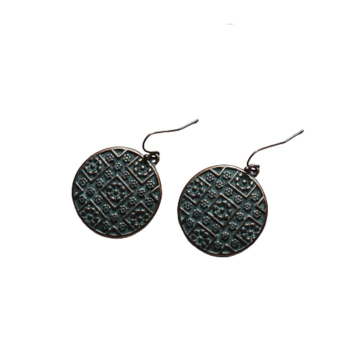 Brass Boho Chic Round Drop Earrings