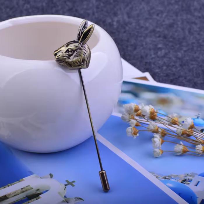 Brass Tone Rabbit Stick Pin Brooch