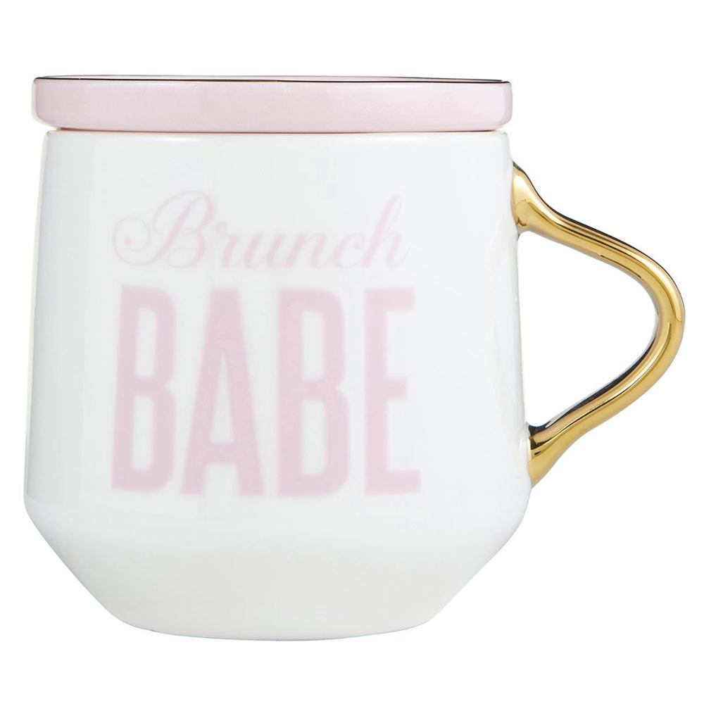 Brunch Babe Mug & Coaster Lid | Ceramic Coffee Tea Cup with Lid Gift Set