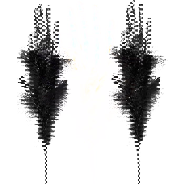 Burlesque Corpse Skeleton Hand Feather Floral Pick in Black | Halloween Theme Decor