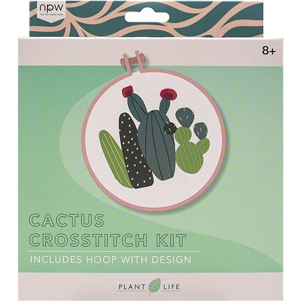 Cute Cross-Stitch Kits in Boxes: "This Took Forever", Plant Life, Cactus, Rainbow DIY Giftable Craft Kit with Hoop