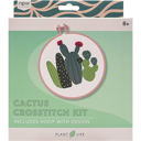 Cactus Cute Cross-Stitch Kits in Boxes: "This Took Forever", Plant Life, Cactus, Rainbow DIY Giftable Craft Kit with Hoop