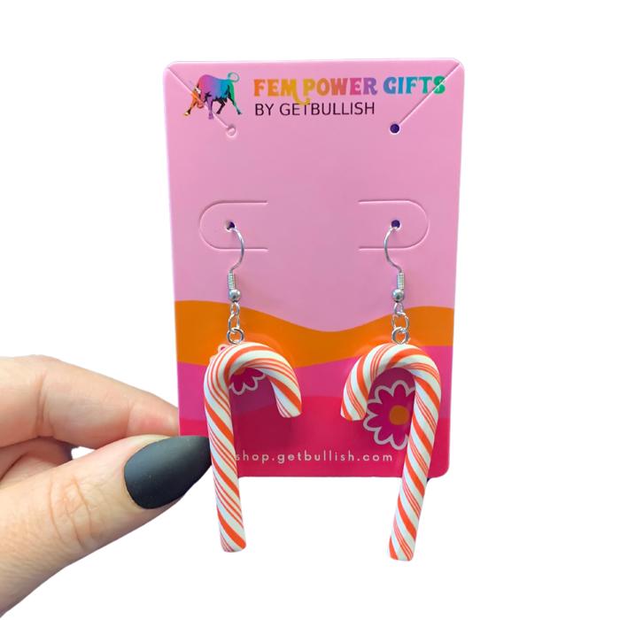 Candy Cane Christmas Party Earrings in Candy Stripe or Rainbow | Cute Playful and Fun Christmas Theme Fashion Jewelry