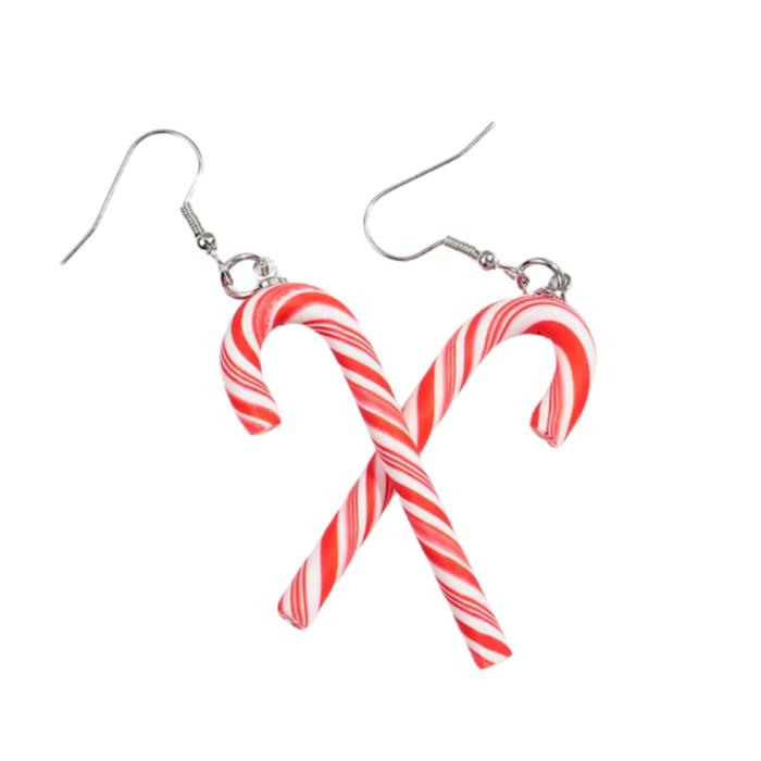 Candy Cane Christmas Party Earrings in Candy Stripe or Rainbow | Cute Playful and Fun Christmas Theme Fashion Jewelry