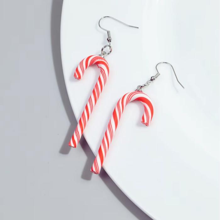 Candy Cane Christmas Party Earrings in Candy Stripe or Rainbow | Cute Playful and Fun Christmas Theme Fashion Jewelry