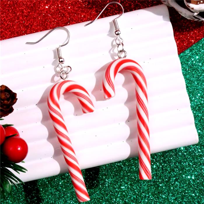 Candy Cane Christmas Party Earrings in Candy Stripe or Rainbow | Cute Playful and Fun Christmas Theme Fashion Jewelry