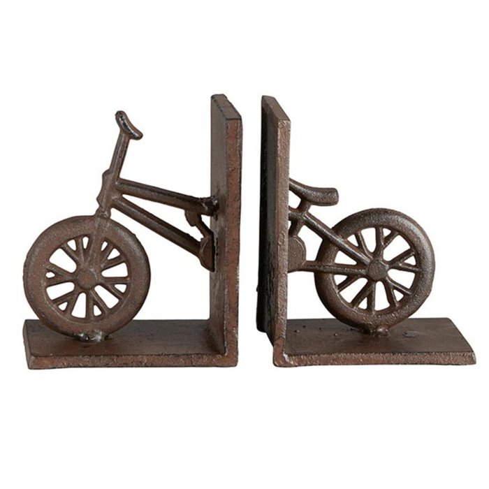 Cast Iron Bike Bookends Set of 2 | Decorative Brown Bicycle Bookshelf Stand Support Brace Holder