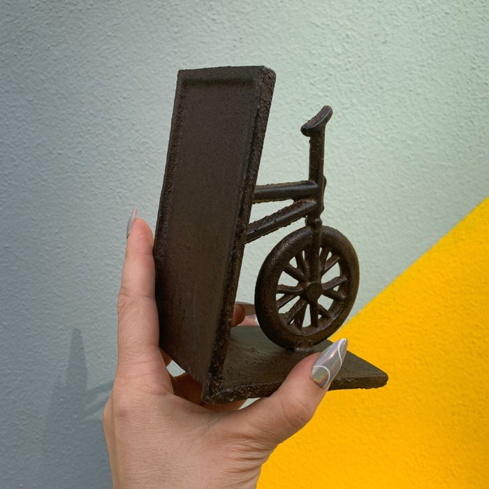 Cast Iron Bike Bookends Set of 2 | Decorative Brown Bicycle Bookshelf Stand Support Brace Holder