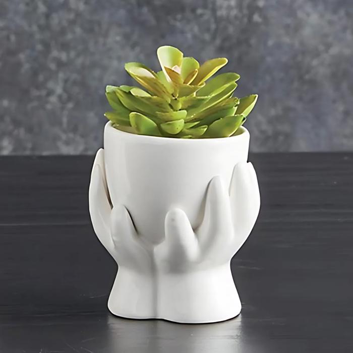 Ceramic Hands Mini Planter | Decorative Mini Aesthetic Plant Pot for Succulents & Flowers