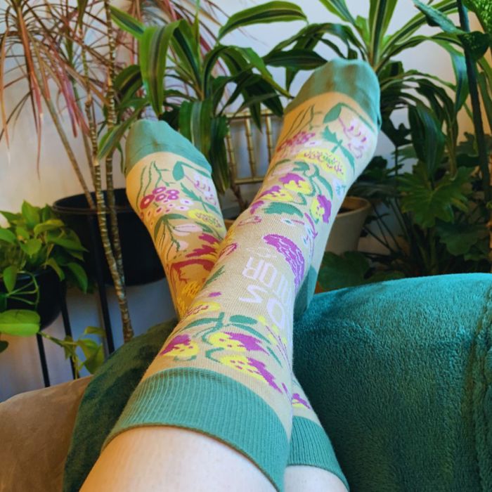 Chaos Coordinator Funny Socks in Green and Floral | Novelty Crew Socks | Gift for Her