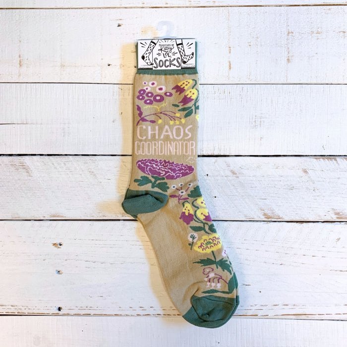 Chaos Coordinator Funny Socks in Green and Floral | Novelty Crew Socks | Gift for Her