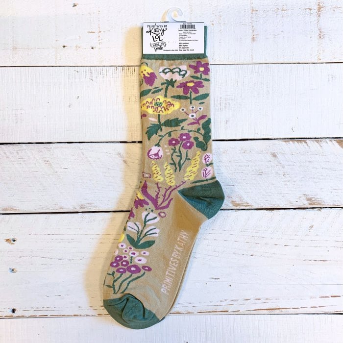 Chaos Coordinator Funny Socks in Green and Floral | Novelty Crew Socks | Gift for Her