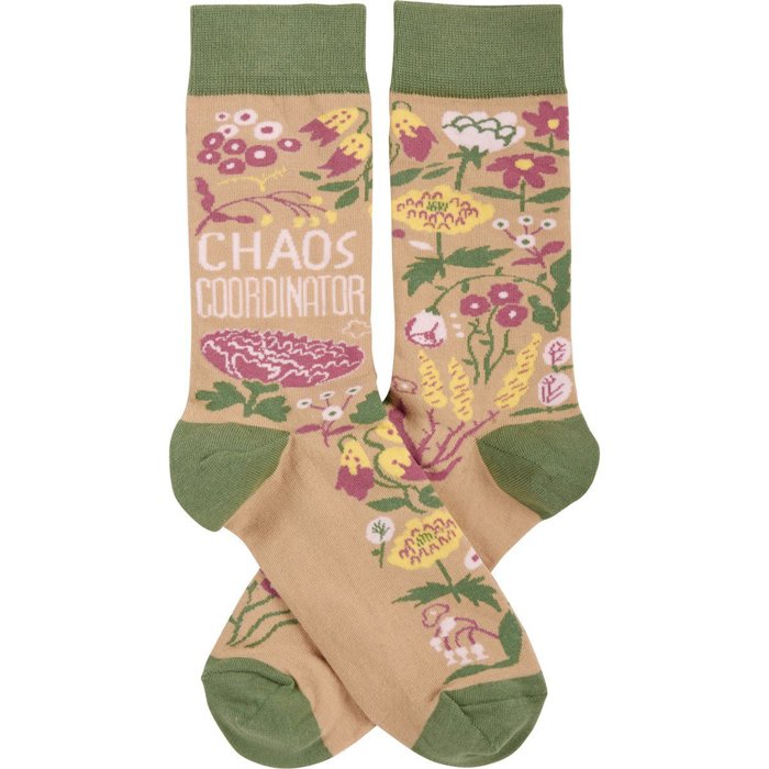 Chaos Coordinator Funny Socks in Green and Floral | Novelty Crew Socks | Gift for Her