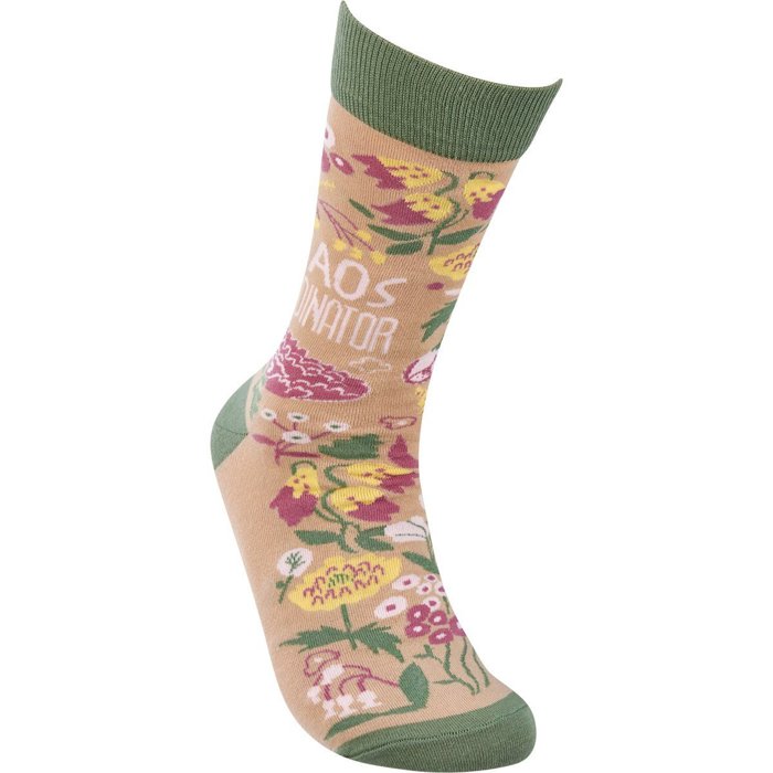 Chaos Coordinator Funny Socks in Green and Floral | Novelty Crew Socks | Gift for Her