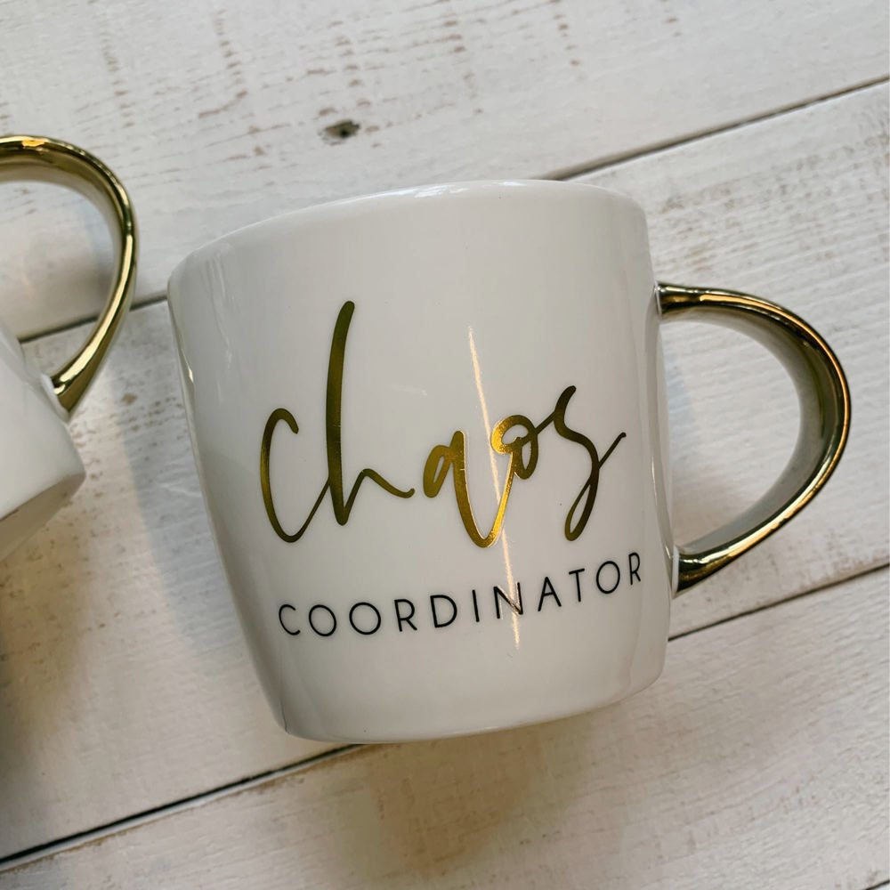 Chaos Coordinator Mug | Mothers Day Gift | Gold Handle Stoneware Coffee Tea Mug