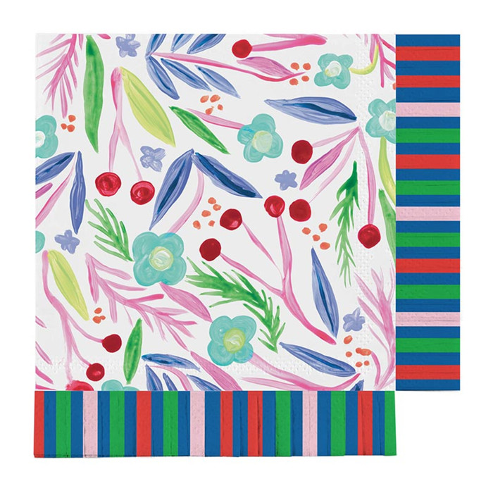 Christmas Foliage Fringe Beverage Napkins | Party Cocktail Paper Napkin | 5"