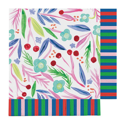 Christmas Foliage Fringe Beverage Napkins | Party Cocktail Paper Napkin | 5"