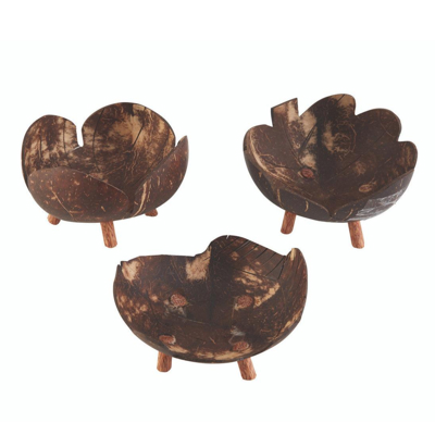 Coconut Bowls in Set of 3 | Decorative Boho Rustic Footed Bowls