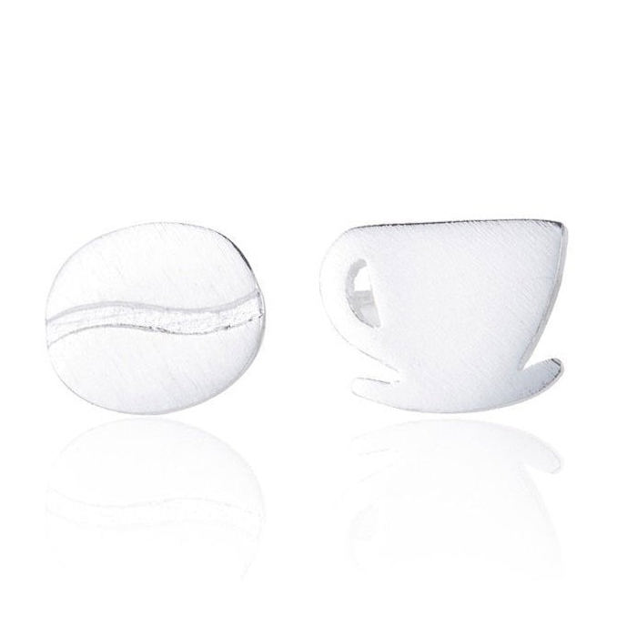 Coffee Cup & Bean Stud Earrings in Rose Gold or Silver