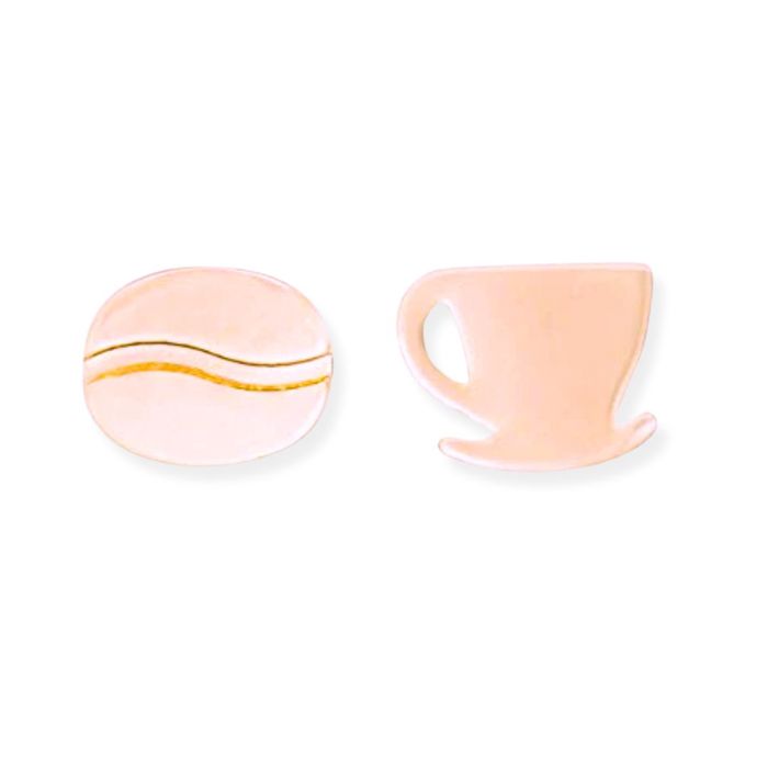 Coffee Cup & Bean Stud Earrings in Rose Gold or Silver