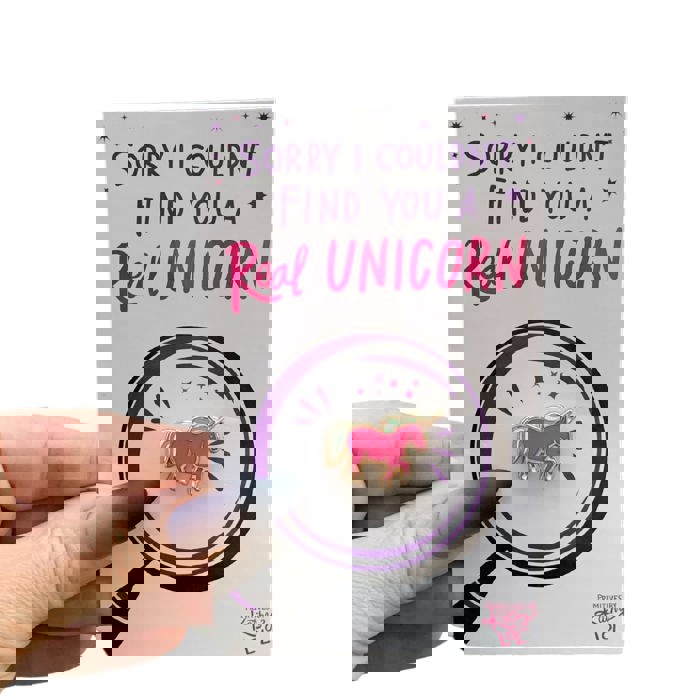 Couldn't Find You A Real Unicorn Enamel Pin on Gift Card