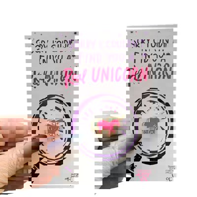 Couldn't Find You A Real Unicorn Enamel Pin on Gift Card