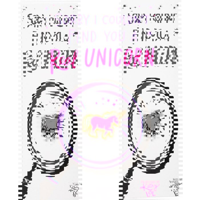Couldn't Find You A Real Unicorn Enamel Pin on Gift Card
