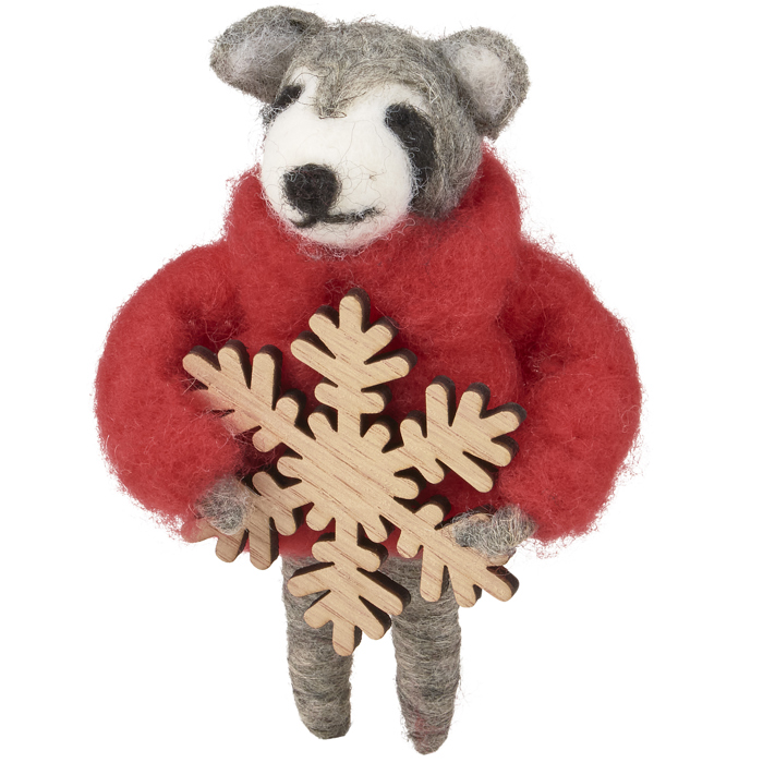 Cozy Sweater Raccoon Critter Holiday Ornament | Decorative Felt Christmas Decor