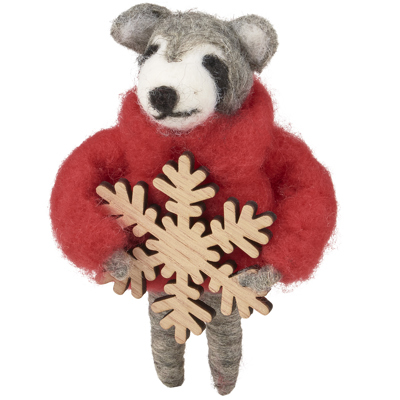 Cozy Sweater Raccoon Critter Holiday Ornament | Decorative Felt Christmas Decor
