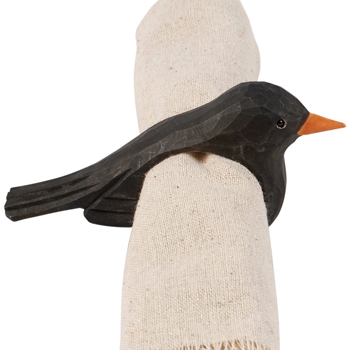 Crow Napkin Ring | Wooden Sculpted Black Bird Serviette Ring Table Napkin Holder | 4" x 2.75"