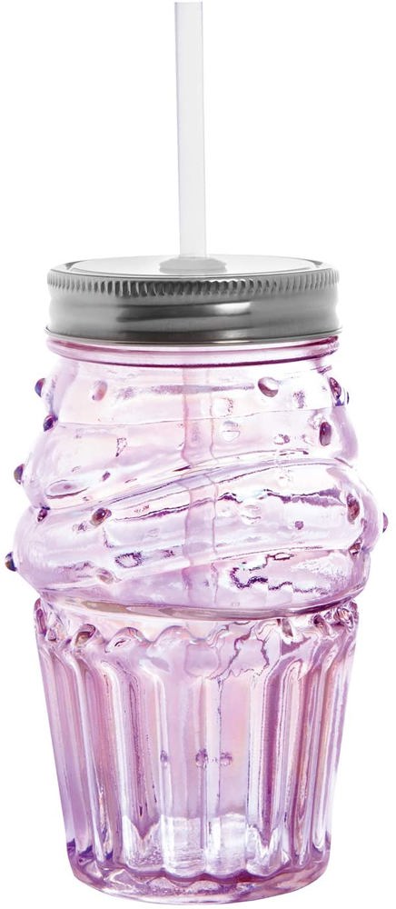 Cupcake Sipper Glass | Light Pink | Wine or Cocktail Glass with Straw for Indoors or Outdoors