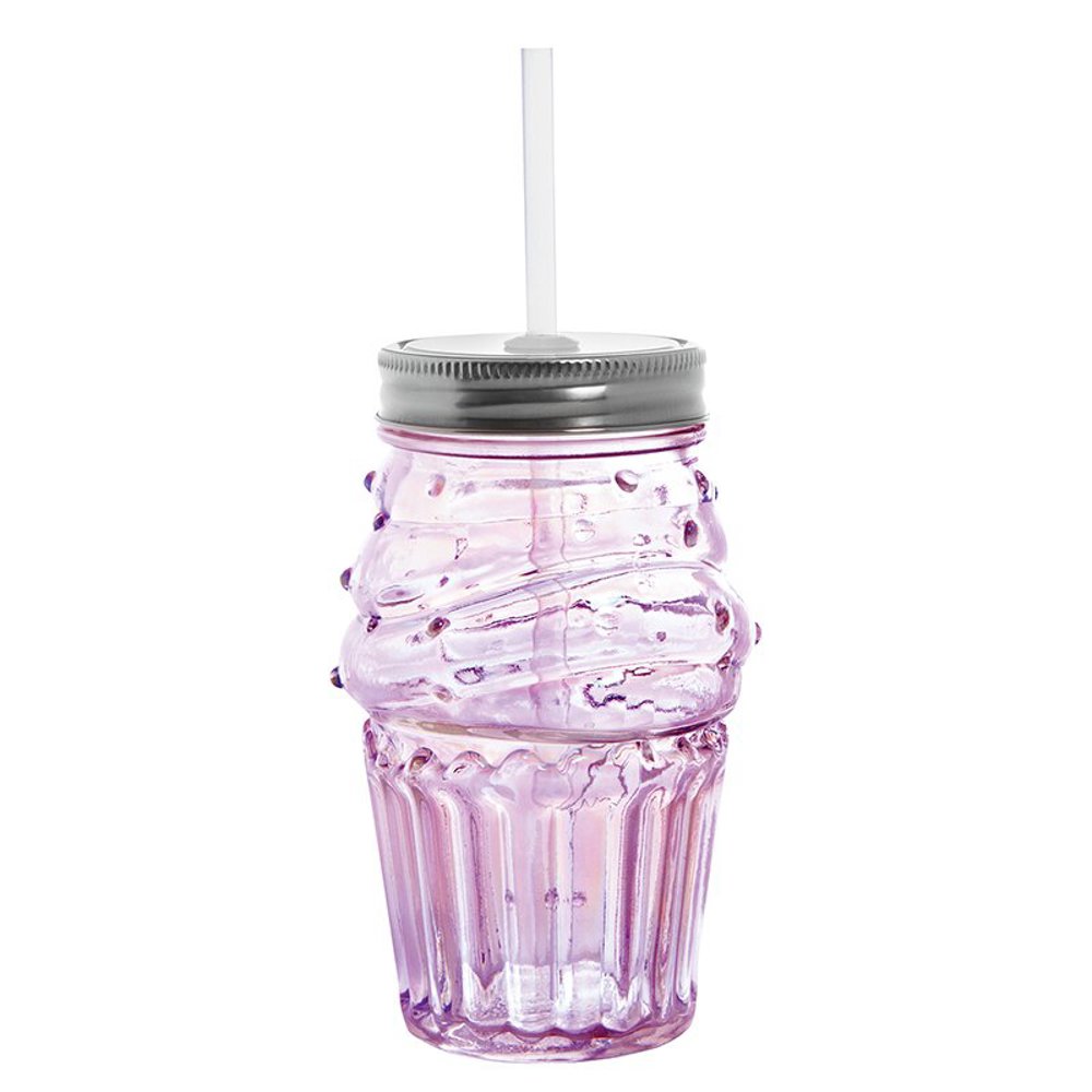 Cupcake Sipper Glass | Light Pink | Wine or Cocktail Glass with Straw for Indoors or Outdoors