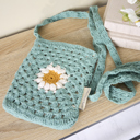  Crochet Daisy Crossbody Bag | Handmade Cotton Shoulder Sling Handbag | 6.5" x 8"