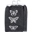  Dark Butterflies Kitchen Towel | Cotton Tea Hand Dish Cloth Black Stonewashed | 28" x 28"
