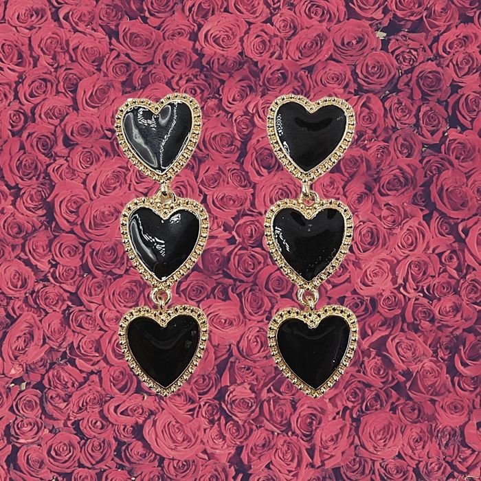 Dark Heart Drop Earrings in Black  | Goth Theme Fashion Jewelry