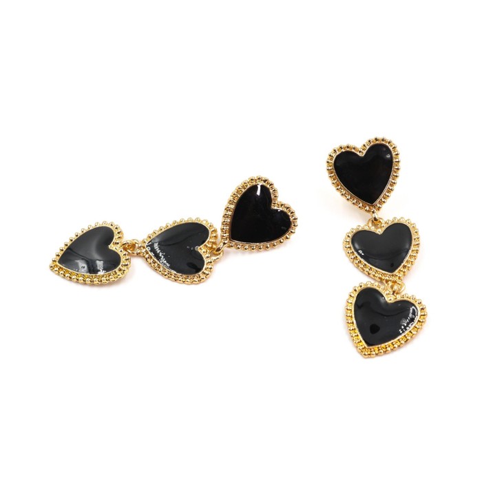 Dark Heart Drop Earrings in Black  | Goth Theme Fashion Jewelry