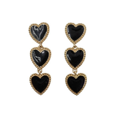 Dark Heart Drop Earrings in Black  | Goth Theme Fashion Jewelry