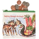  Dashing Through The Dough Zipper Wallet | Eco-friendly Retro Art of Reindeer and Santa's Sleigh Coin Purse Pouch