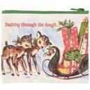  Dashing Through The Dough Zipper Wallet | Eco-friendly Retro Art of Reindeer and Santa's Sleigh Coin Purse Pouch