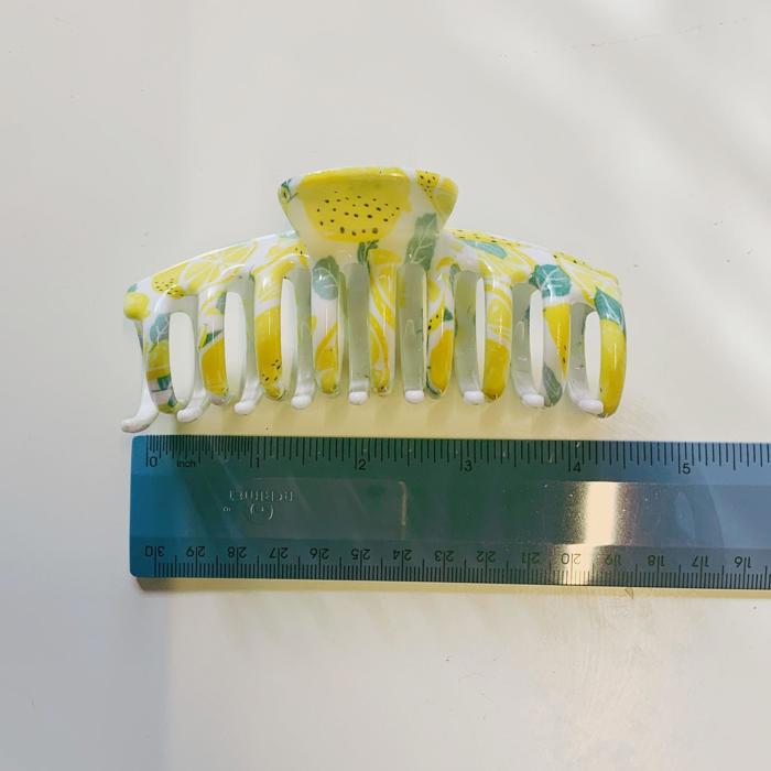 Lemons Cheerful Yellow Print 4 Inch Lobster Hair Claw