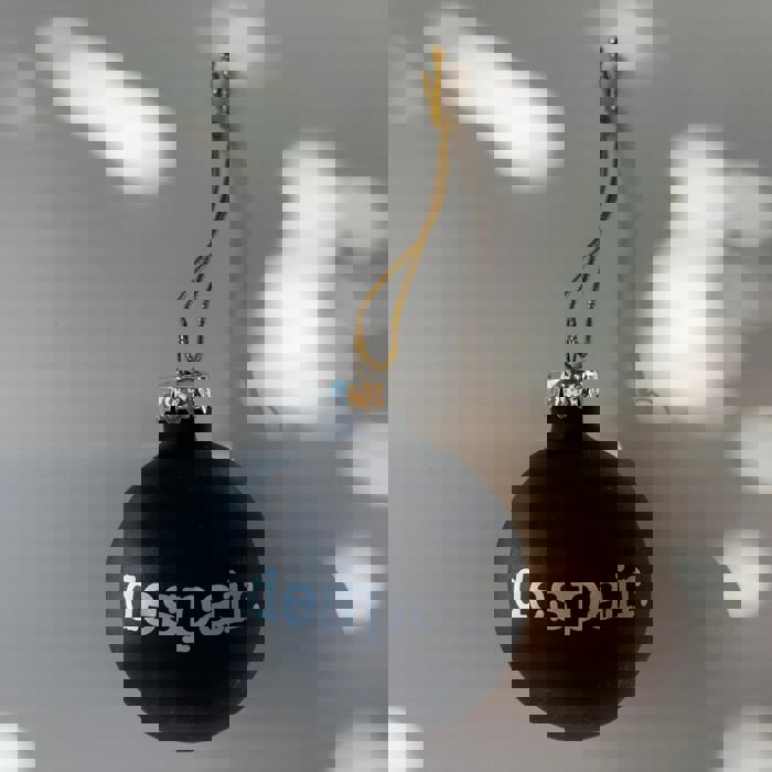 Despair Holiday Mini Glass Ornament in Black - Goth, Black Christmas, Funny Xmas