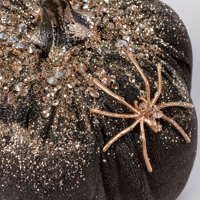 Disco Pumpkin | Glitter Spider Pumpkin Halloween Display Decor | 5.25" x 6.25"